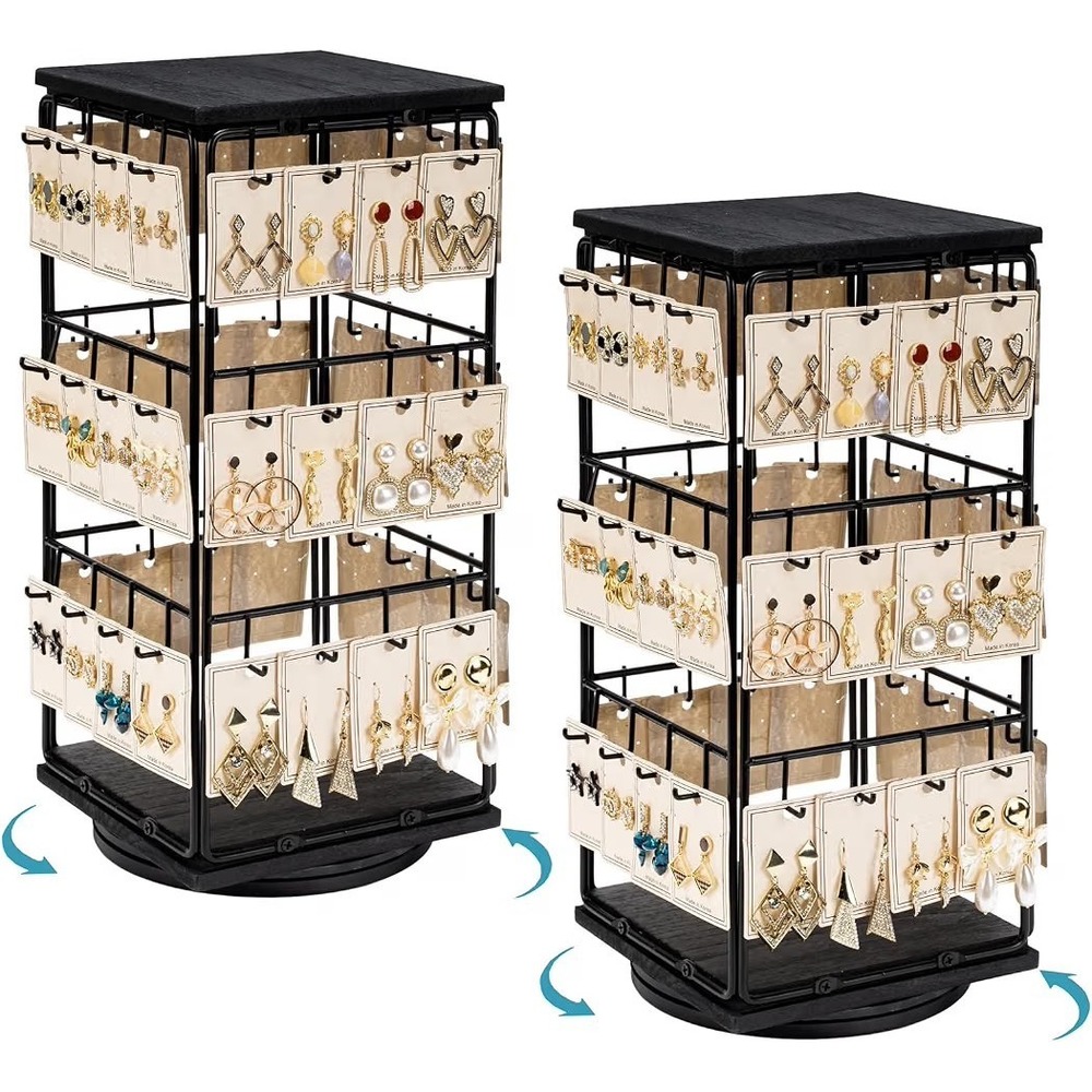 2 Pack 360° Rotating Earring Jewelry Display Stand 48 Hook Black Tower Rack